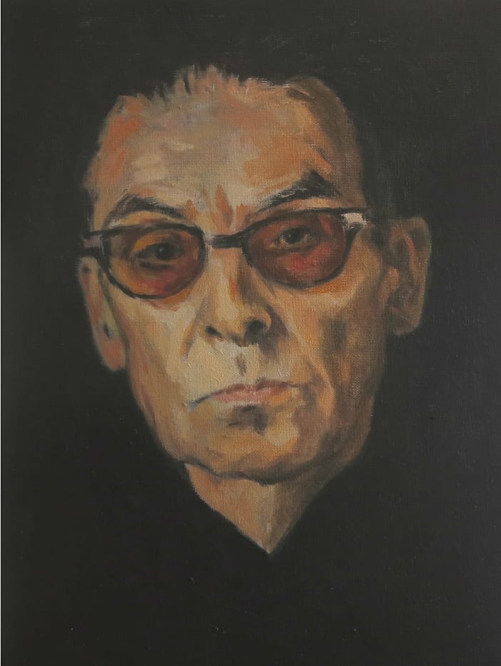 Portret in olieverf op doek van dichter en schrijver Jules Deelder